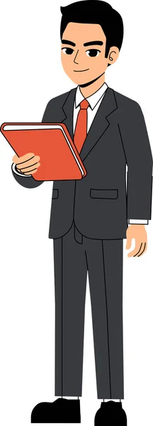 Seth Business Man Wearing Suit Tie Holding Folder Pose Standing - Stok Vektor