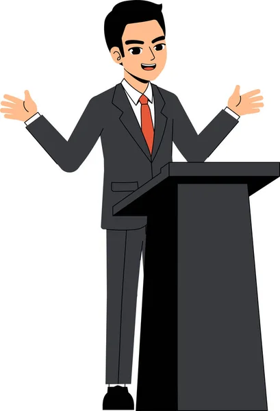 Seth Business Man Ręce Góry Prezentacja Podium Pose Standing Character — Wektor stockowy