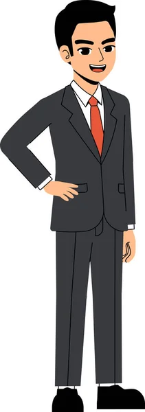 Seth Business Man Smart Akimbo Hand Pose Standing Character Design — Stock Vector