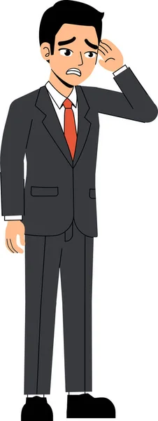 Seth Business Man Wearing Suit Tie Panic Pose Standing Character - Stok Vektor