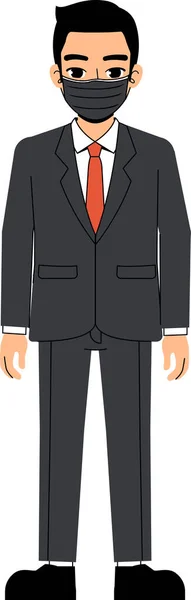 Seth Business Man Suit Tie Wearing Hygienic Mask Standing Character - Stok Vektor