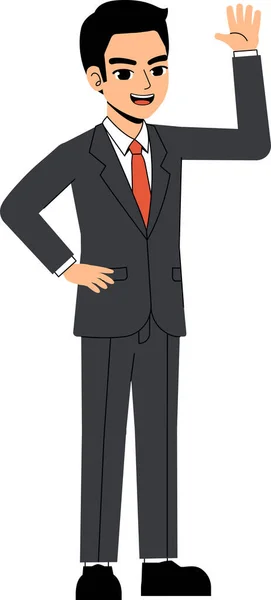 Seth Business Man Hands Greeting Say Akimbo Pose Standing Character — Stock Vector