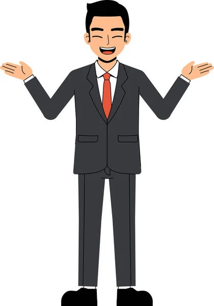 Seth Obchodní Muž Obleku Kravatu Vítejte Happy Funny Hands Pose — Stockový vektor