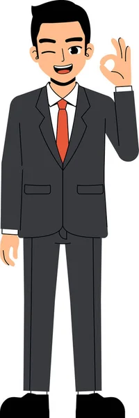 Seth Homme Affaires Portant Costume Cravate Oui Accord Pose Main — Image vectorielle