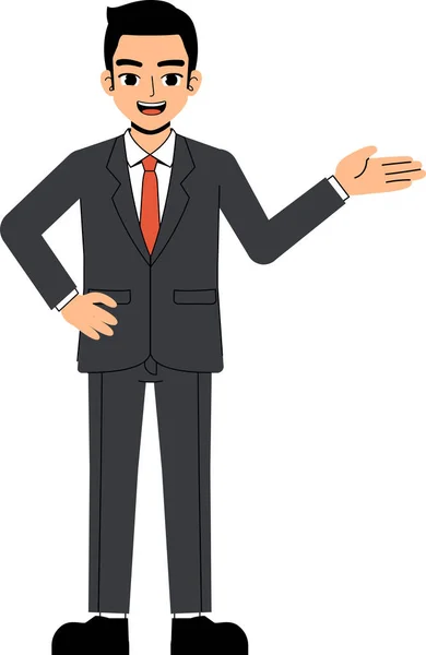 Seth Business Man Wearing Suit Tie Point Hand Look Pose - Stok Vektor