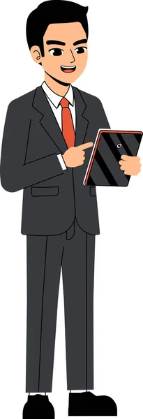 Seth Business Man Viselő Öltöny Nyakkendő Használata Tablet Pose Álló — Stock Vector