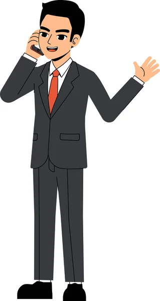 Seth Business Man Wearing Suit Tie Telephone Pose Standing Character - Stok Vektor