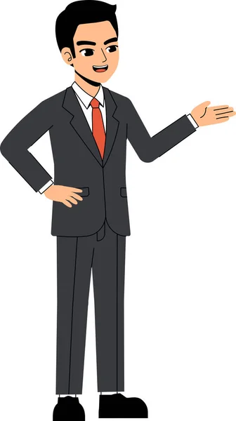 Seth Business Man Wearing Suit Tie Advice Hand Akimbo Pose — Stock Vector