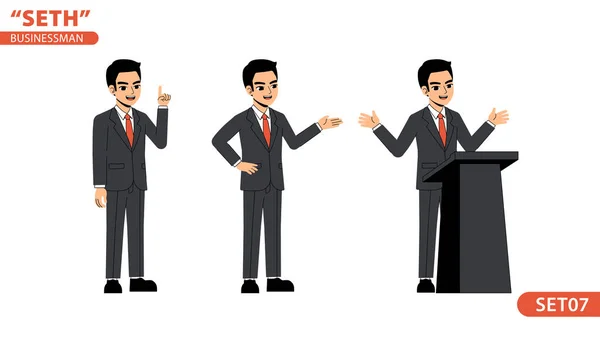 Seth İşadamı Konuşan Sunum Tavsiyesi Açıklama Duruşu Karakter Tasarımı Seti
