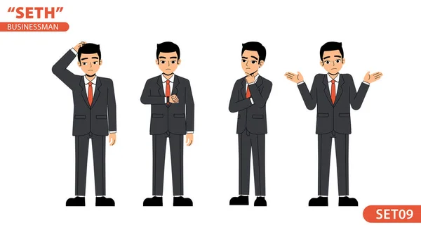 Set Business Man Thinking Time Watch Boring Body Language Pose — стоковый вектор