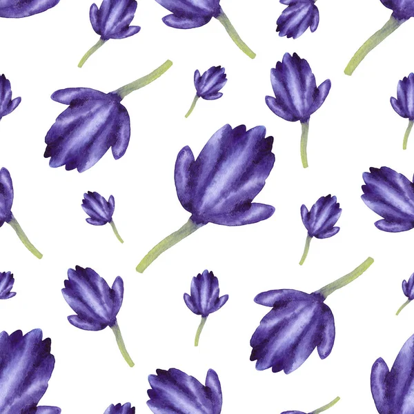 Violet laleli suluboya asimetrik kusursuz desen. Mor Çiçekler Duvar Kağıdı