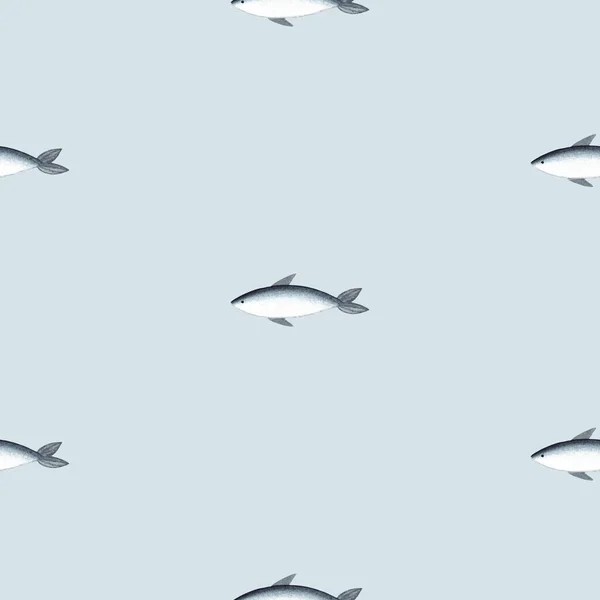 Akvarel Bezešvný Vzor Mořskými Rybami Šedém Pozadí Námořní Tapeta — Stock fotografie