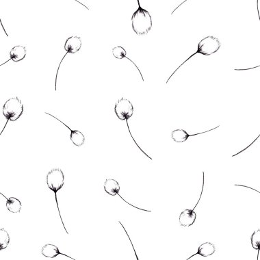 Pamuk Çimen Çiçeği Çizimi ile Kusursuz Desen. Kutup Santralli Duvar Kağıdı. Kuzey Çiçekleri ile Arkaplan