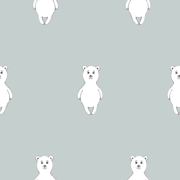 Бесшовный Рисунок Рисунком Белого Медведя Сером Фоне Фон Животными — стоковое фото