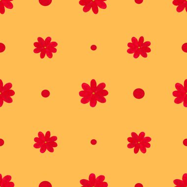 Sarı Arkaplanda Kırmızı Egzotik Çiçeklerle Kusursuz Desen. Çiçek süsü