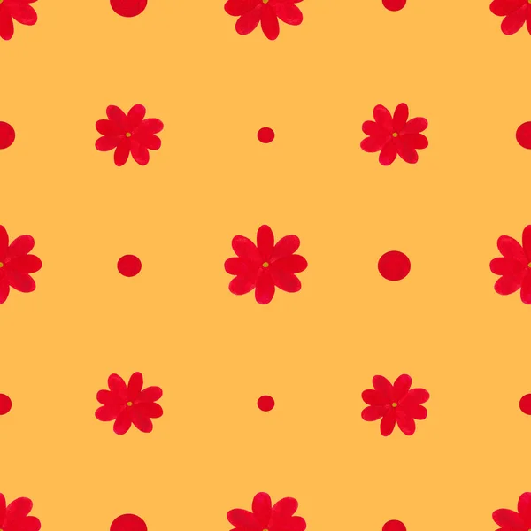 Płynny Wzór Akwarelą Czerwone Egzotyczne Kwiaty Żółtym Tle Ozdoba Kwiatowa — Zdjęcie stockowe