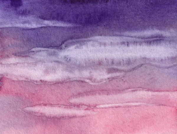 Aquarell Abstraktes Bild Eines Rosa Lila Abendhimmels Mit Hellen Wolken — Stockfoto