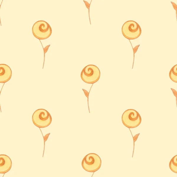 Безшовний Візерунок Жовтим Мультфільмом Акварельні Троянди Квітковий Декоративний Орнамент Жовтому — стокове фото
