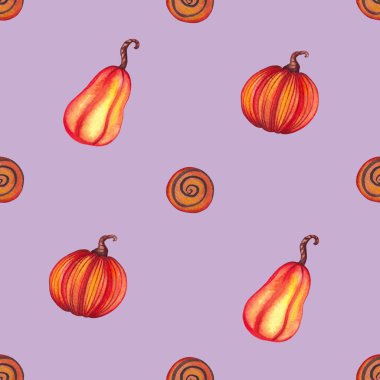 Elle çizilmiş kusursuz Sonbahar Balkabağı deseni. Cadılar Bayramı Balkabağı Süsü. Süsleme yap. Paket kağıdı. Tekstil ve Yazdırma Ürünleri Yazdır