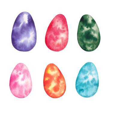 Bir çift suluboya renkli Paskalya yumurtası. Beyaz Arkaplanda İzole Egg 'in El Çizimi Görüntüsü. Tatil için Klip Sanatı