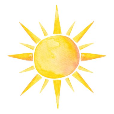 Suluboya El, Güneş 'in Çizimi. Sunny Clip Art. Yıldızlı dekoratif bir element. Yüceltme. Kağıt ve Tekstil için Yazdır