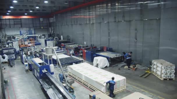 Trabalhadores Lidam Com Materiais Poliméricos Empilhados Oficina Fábrica Produção Chapas — Vídeo de Stock