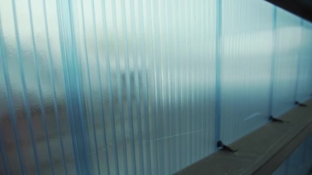 Mur Bleu Clair Fait Feuilles Creuses Translucides Polycarbonate Avec Barres — Video