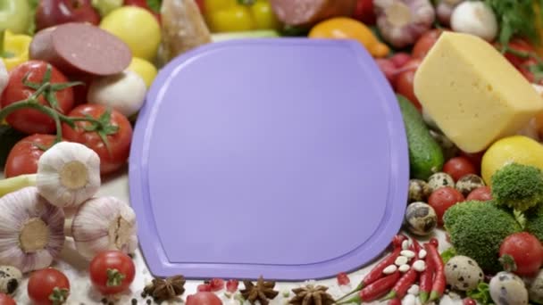 Placa Cozinha Violeta Cercada Por Ingredientes Para Delicioso Sanduíche Casa — Vídeo de Stock