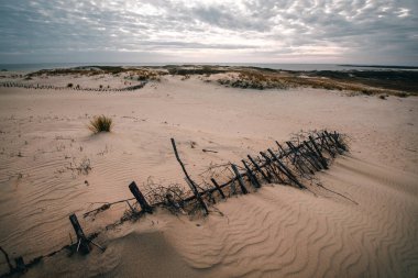 Gün batımında Parnidis kum tepeciği. Curonian salyası, Nida şehri, Litvanya.