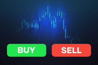 Borsa düğmeleri al ve sat. Ticaret arkaplanı.