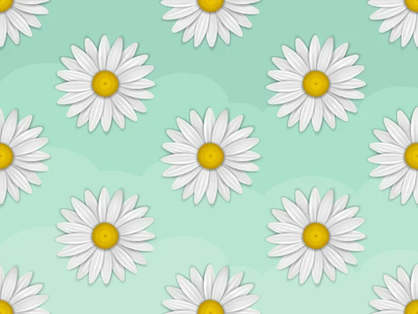 Daisy Kwiaty Wzór Pastelowym Zielonym Tle — Zdjęcie stockowe