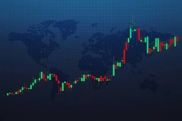 Stock market diagram chart on world map dark blue