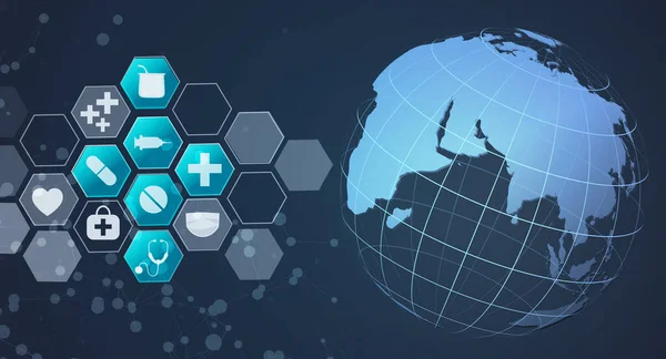 Medicine logos background with world map globe