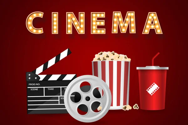 Cinema Tekst Met Popcorn Drank Film Attributen Splash Film Tape — Stockfoto
