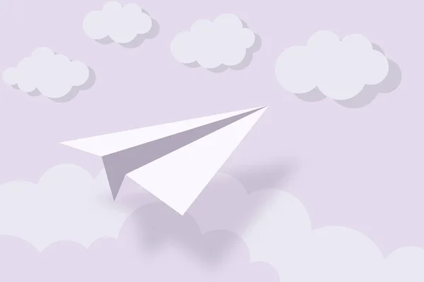 Papierowy Samolot Latający Nad Chmurami Różowym Niebie Ilustracja — Zdjęcie stockowe