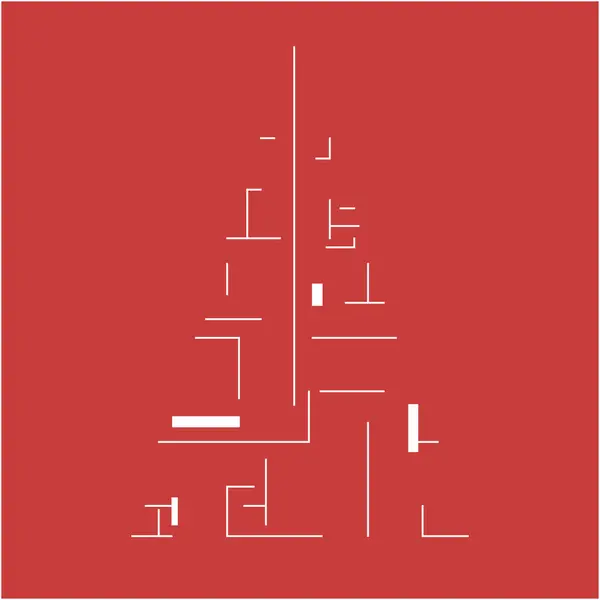 Kırmızı zemin üzerinde beyaz mimari çizgileri olan Noel ağacının vektör çizimi