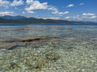 Kristal berrak mavi sularıyla Idyllic plajı, Isla Larga Venezuela