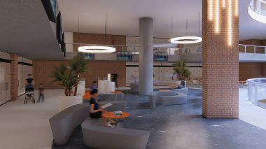 Bir teknoloji merkezinin 3D görüntülemesi - koltuklar iç uzay