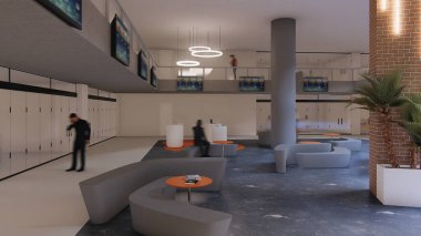 Bir teknoloji merkezinin 3D görüntülemesi - koltuklar iç uzay