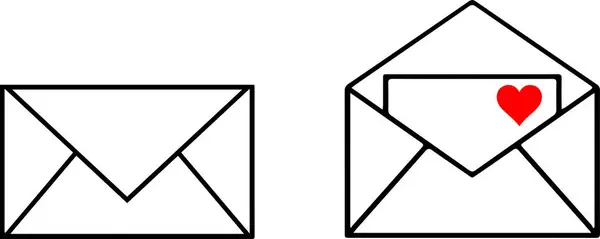 Kapalı zarf ve zarfın içinde aşk mektubu artı kalp var.