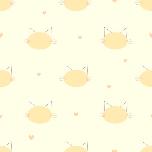 Vector Seamless Pattern Cats Decorated Heart Shape Pastel Background — Stock Vector