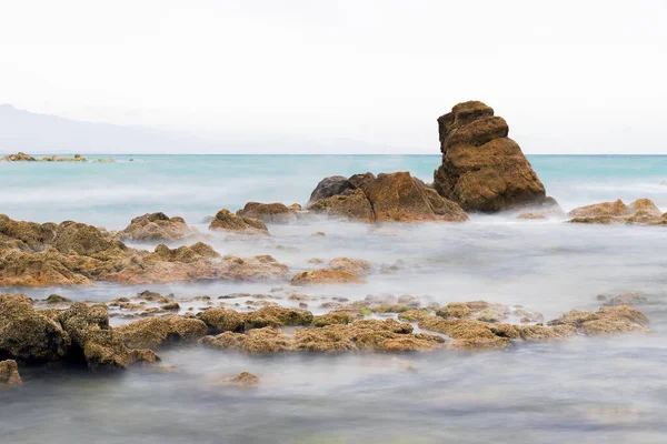 Middellandse Zee Sabinilla Strand Malaga Rotsen Aan Kust — Stockfoto