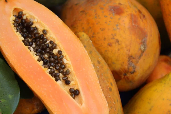 Papaya Gesneden Achtergrond Van Papaya Fruit — Stockfoto