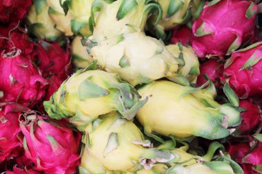 sağlıklı egzotik meyveler yemek kırmızı ve sarı ejderha meyvesi