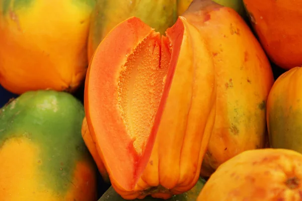Exotisk Frukt Färsk Papaya Närbild — Stockfoto