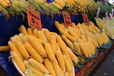  Türkiye 'nin Alanya kentindeki pazarda mısır koçanları