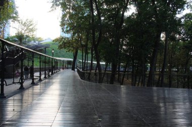 Ukrayna 'nın Kyiv şehrinde ahşap bir alt hikayesi olan park