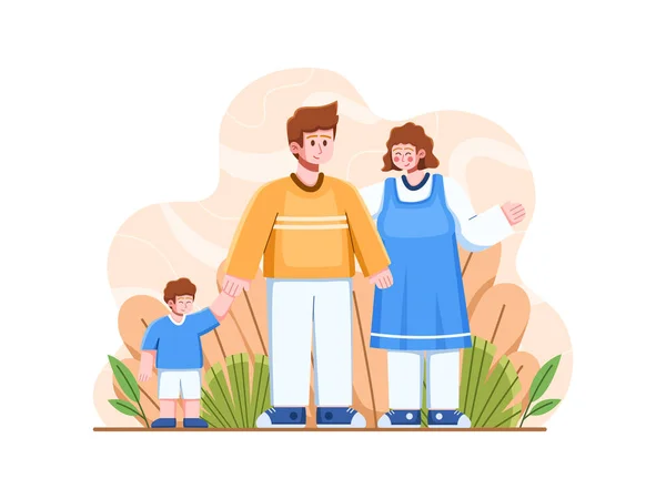 Heureux Famille Enfants Dans Parc Vectoriel Illustration Design — Image vectorielle