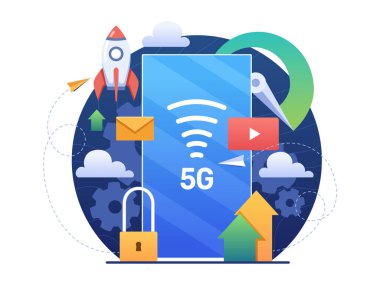 Akıllı telefondan 5G ağ kablosuz teknolojisi. Akıllı telefon için hızlı ve güvenilir kablosuz bağlantı sağlayan 5G ağ teknolojisinin gelişmeleri.