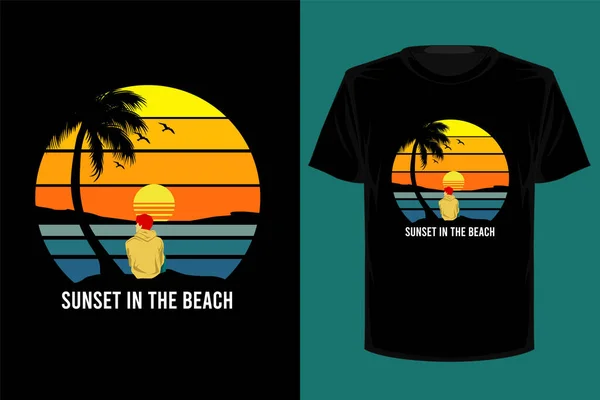 Pôr Sol Praia Retro Vintage Shirt Design — Vetor de Stock